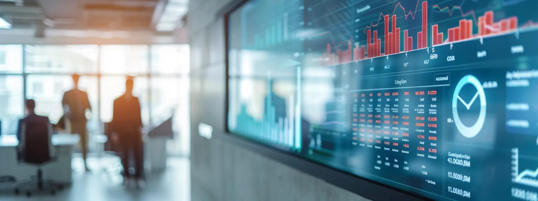 a sleek, modern office conference room features a prominently displayed digital presentation showcasing financial graphs and waterproofing project images, emphasizing the long-term value and benefits of basement waterproofing investments against initial costs.