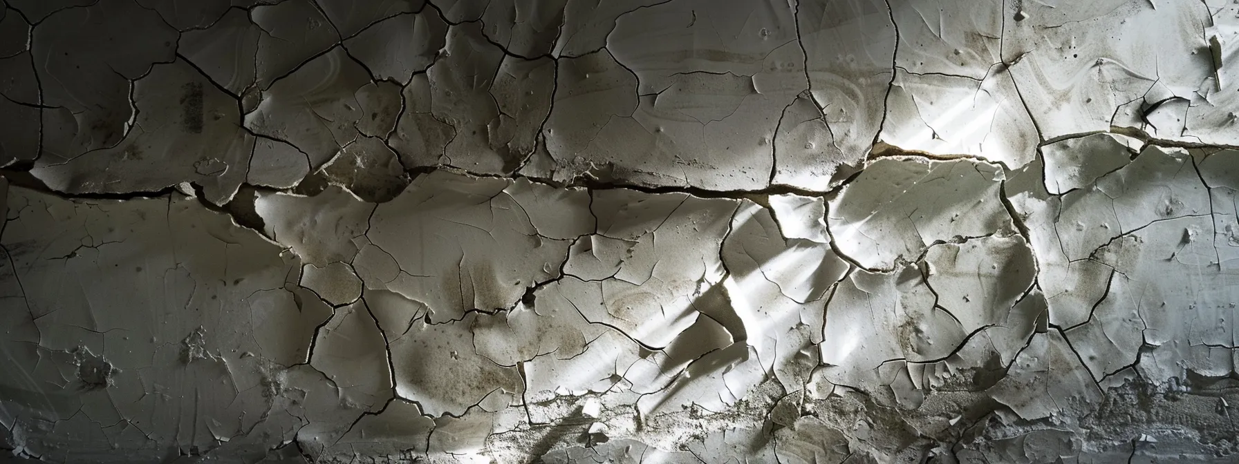 a starkly lit basement showcases a close-up view of cracked walls and damp corners, highlighting the urgent need for waterproofing to prevent moisture damage in a climate-affected environment.