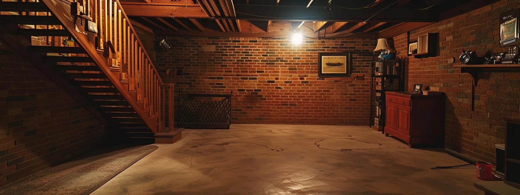 a well-lit, urban basement showcasing a well-maintained foundation with visible waterproofing measures, emphasizing the importance of structural integrity for rockford, illinois homes.