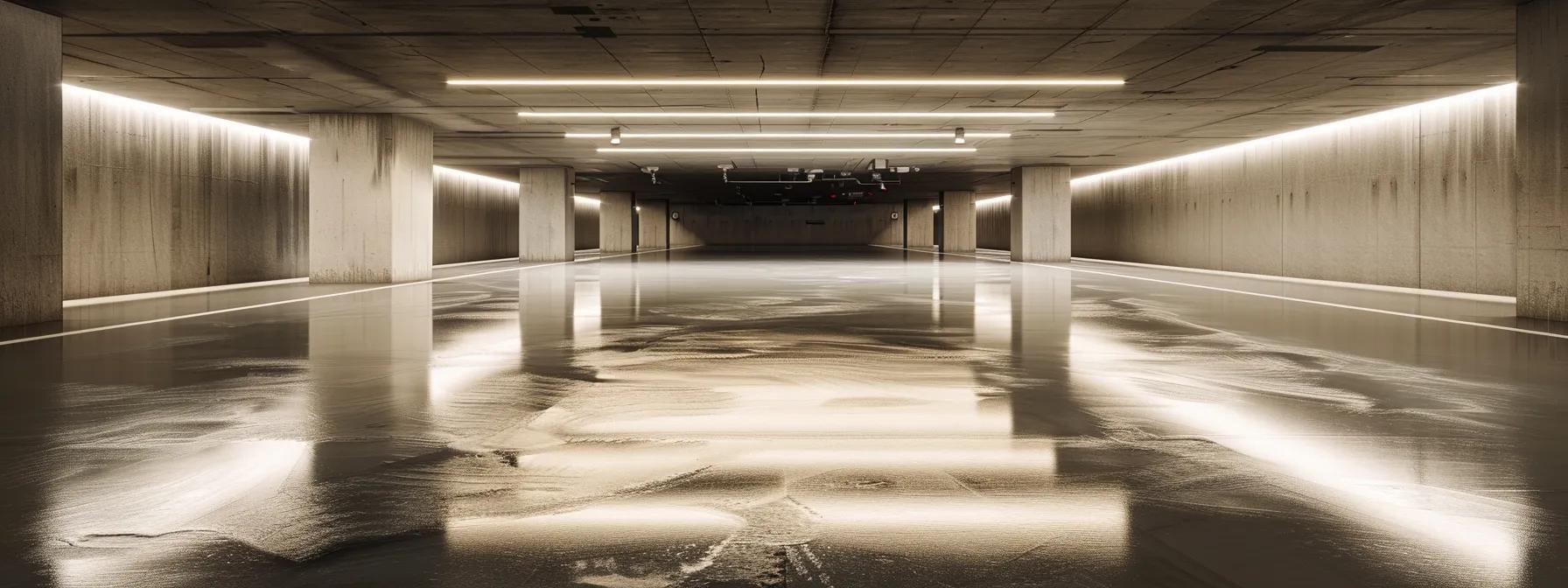 a sleek, modern basement equipped with a high-tech sump pump, showcasing crisp lines and a polished concrete floor, illuminated by focused overhead lighting that highlights the pump's intricate mechanics and emphasizes the importance of regular maintenance for waterproofing.