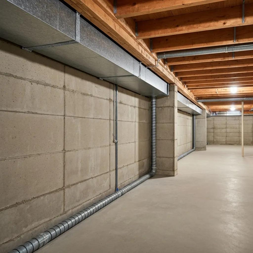 Affordable basement waterproofing solutions showcasing a clean, dry basement with effective sealing materials